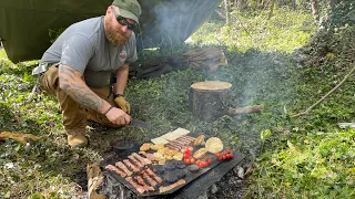 Biggest Bushcraft Breakfast cooked on a rock in the woods.