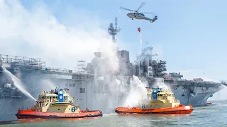 US Firefighters Try to End a Gigantic Fire on a $4 Billion Assault Ship