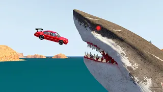 High Speed Cars Jumping Over SHARK IN THE CANYON - BeamNG Drive Cars Crashes & Fails Compilation