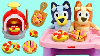 Disney Jr Bluey and Bingo Pretend Cooking Pizza with Play Doh Kitchen Creations Pizza Oven Playset!