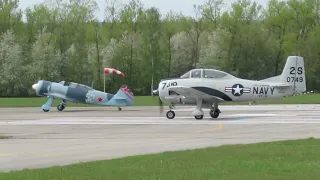 Let C-11/Jak-11 (G-BTZE) a North American T-28 (D-FUMY) na letišti Plzeň-Líně (LKLN)