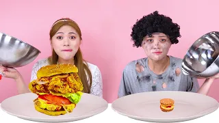 RICH FOOD vs POOR FOOD CHALLENGE! GIANT VS TINY FOOD Never-Ending Food For 24 Hours by HIU 하이유