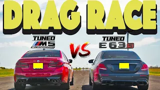 2021 Tuned BMW M5 Comp vs Mercedes Benz E63S Tuned. Drag and Roll Race.