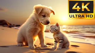 Baby Animals 4K ~ Gentle music & Nature sounds, calms the nervous system and pleases the soul