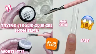 TRYING $1 SOLID GLUE GEL FROM TEMU | NON STICK GLUE GEL | FULL COVER NAIL EXTENSIONS | EASY NAILS