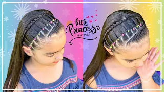 PEINADO PARA NIÑAS PASO A PASO | TRENZA PUENTE LATERAL CON ELASTICOS 🌈 | PEINADOS FACILES