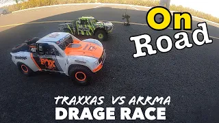 Traxxas UDR VS Arrma Mojave 6s Drag race on road