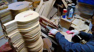 The process of making a table tennis racket for only one person. Korean table tennis racket maker.