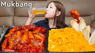 Sub)Real Mukbang- Rose Sauce Chicken+Tteokbokki🍗 & Spicy Chicken & Draft Beer 🍺 ASMR Korean Food