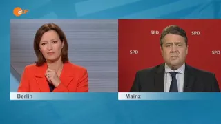 Sigmar Gabriel (SPD) reagiert gereizt auf Fragen von Bettina Schausten