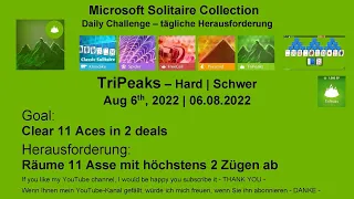 Microsoft Solitaire Collection | TriPeaks - Hard | Aug 6, 2022 | Daily Challenges