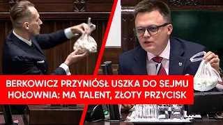 Totalna abstrakcja. Berkowicz przyniósł uszka do Sejmu dla Hołowni do zamrażarki