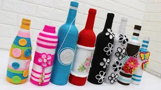 11 Glass bottle woolen craft | How to decorate glass bottles with wool