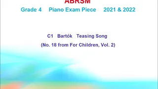 ABRSM Piano Grade 4 2021-2022 C1 Bartók Teasing Song (No. 18 from For Children, Vol. 2)