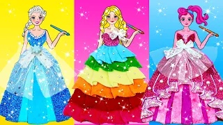 Diseño de vestidos de princesas de Disney rosa y azul | Muñecas De Papel DIY | Barbie Colombia