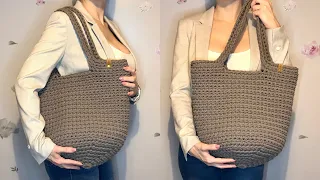 Beginner Friendly, Easy Crochet Tote Bag, How to Crochet, Big Shopping Bag, Step by Step