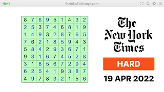 FIND THE HIDDEN TRIPLE! New York Times Sudoku Hard Level - 19 April 2022