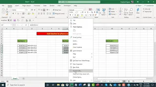 Add dashes to phone numbers in Excel