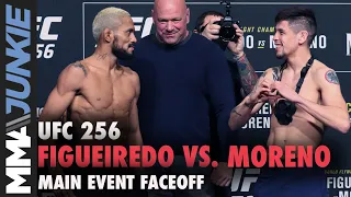 Deiveson Figueiredo intense, Brandon Moreno joyful at faceoff | UFC 256 staredown