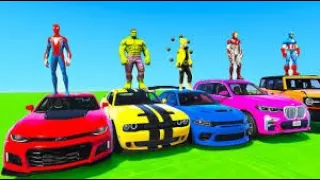 GTA V Colored Spiderman Team Loading Awesome SUV Cars & Trucks Into A huge Trailer