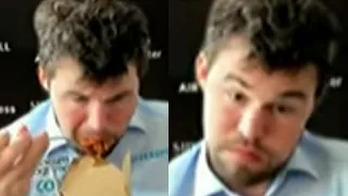 Magnus Carlsen is Ready to Make a Draw vs Aronian and He Repeats the Moves While He's Eating Pasta