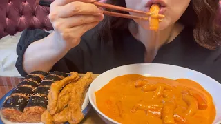 먹방) 신전떡볶이 신전로제떡볶이 오뎅 신전김밥 너무너무 맛있당!! 로제중에 최고!!!! mukbang Korean eating show rose tteokbokki