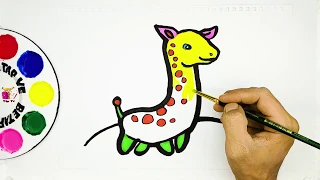 Vẽ và tô màu con hươu cao cổ | Draw and color giraffe