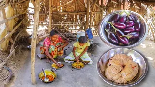 FISH EGG curry with BRINJAL recipe cooking and eating by our santali tribe grandma