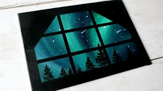 Northern lights aurora painting on black canvas ✨️ #shorts