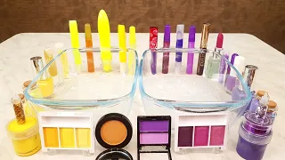 Yellow vs Purple - Mixing Makeup Eyeshadow Into Slime!ASMR!Special Series Satisfying Slime Video!