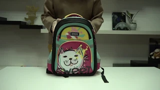 Бирюзовый школьный рюкзак с котом для девочек GRIZZLY RG-965-3