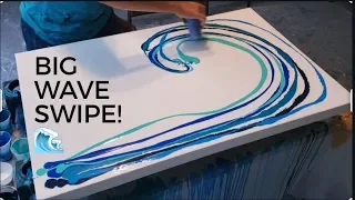 Big canvas Ocean wave! Acrylic pouring swipe, HUGE cells, fluid art, florida contemporary art modern