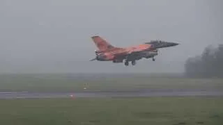Takeoff and landing RNLAF F16 (ex. F16 Demoteam) at Leeuwarden Airbase