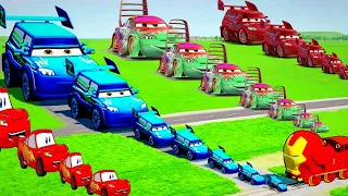 Big And small Pixar Cars With Saw Wheel vs Train - Big And small Mono wheel With Spiderman #pixarcar