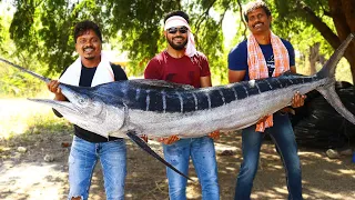 100 KG MONSTER BLACK MARLIN FISH RECIPE | GIANT MARLIN FISH CLEANING AND CUTTING SKILLS