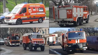 Different Ukrainian emergency vehicles responding with lights & sirens