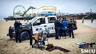 Police Arrest Man with Stolen Shopping Cart, Uncover Outstanding Warrant at Santa Monica Beach