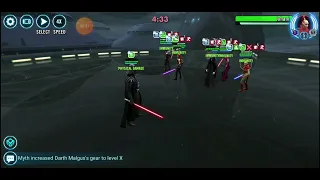 Darth Vader with cooldown datacron solo v Palpatine, Mara, Starkiller, Visas and Juhani in TW