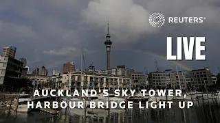 LIVE: Auckland's Sky Tower, Harbour Bridge light up for Spain v Sweden