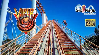 2022 Viper Roller Coaster On Ride Front Seat 4K POV Six Flags Magic Mountain