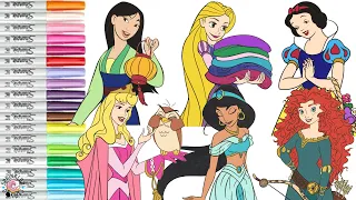 Disney Princess Coloring Book Compilation Mulan Jasmine Aurora Rapunzel Merida Snow White Belle