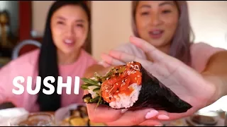 SUSHI [ MUKBANG ASMR  SOFT SPOKEN] FULL FACE | N.E lets eat