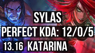 SYLAS vs KATARINA (MID) | 12/0/5, Legendary, 6 solo kills, 500+ games | EUW Master | 13.16