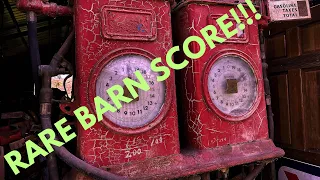 BARN FIND - RARE DOUBLE CLOCK GAS PUMP, OLD GMC TRUCKS, ANTIQUE OIL CANS