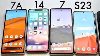 Google Pixel 7A Vs iPhone 14 Vs Google Pixel 7 Vs Samsung Galaxy S23 Battery Comparison!