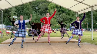 Highland Fling Scottish dance competition during 2023 Drumtochty Highland Games in Scotland