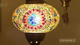 DEMMEX Turkish Moroccan Handmade Colorful Mosaic Plug In Hanging Ceiling Light Chandelier w 3 Globes