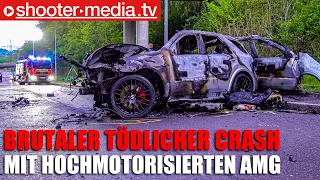 ⛔️  Brutaler tödlicher Unfall  ⛔️ | 🚒  Hochmotorisierter AMG völlig zerfetzt & ausgebrannt  🚒