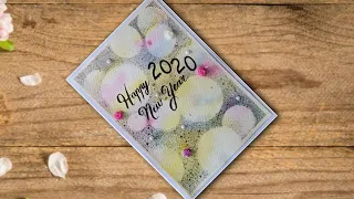 Handmade watercolor Happy New year 2020 greetings card