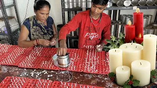 The Process Of Making Home Made Candles By Skilled Handle. Candle Production Site.